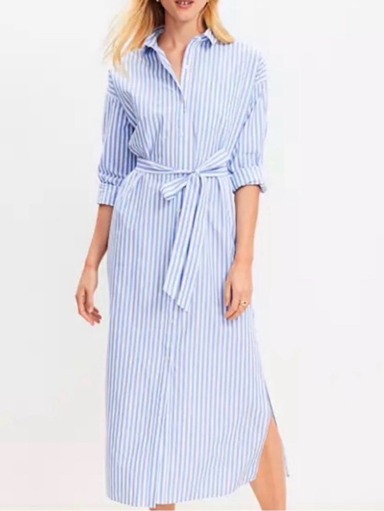 LOFT Dresses & Skirts - LOFT Light Blue and White Striped Maxi Shirt Dress